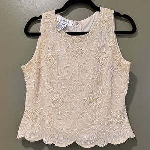 J Kara Cream Embroidered Tank Top